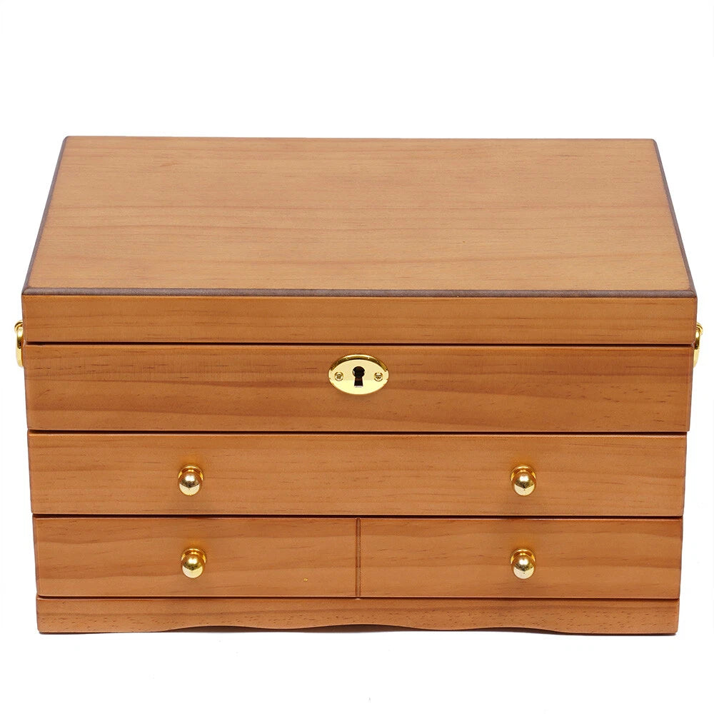 Wooden Jewelry Box 3-tier Lockable Jewelry Organizer Vintage Style Storage Box | eBay