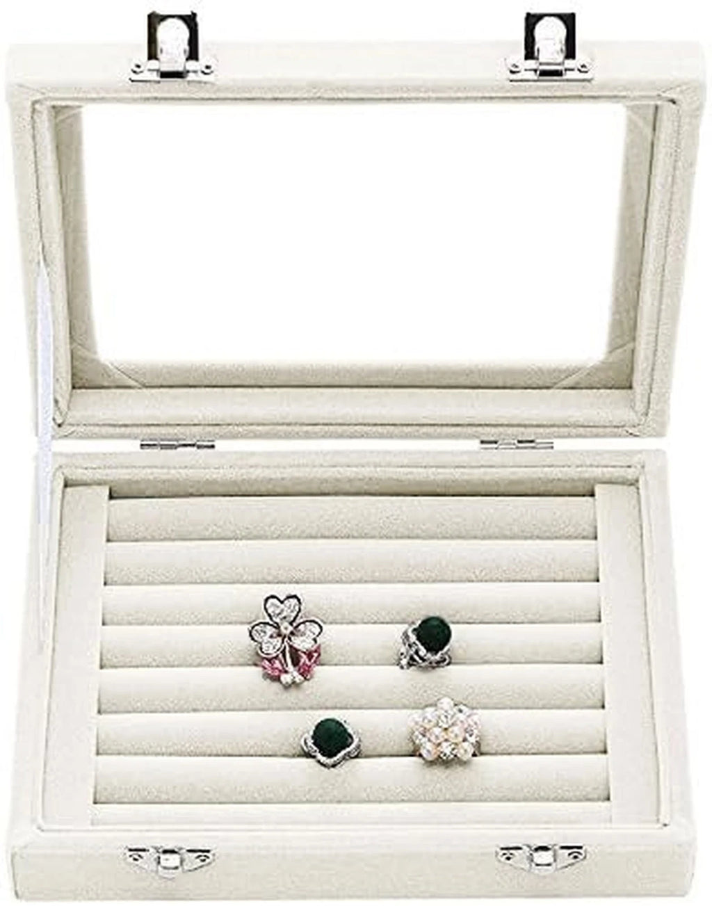 Jewelry Box Rings Organizer Tray 7 Slots Velvet Jewelry Earring Storage Box W... | eBay