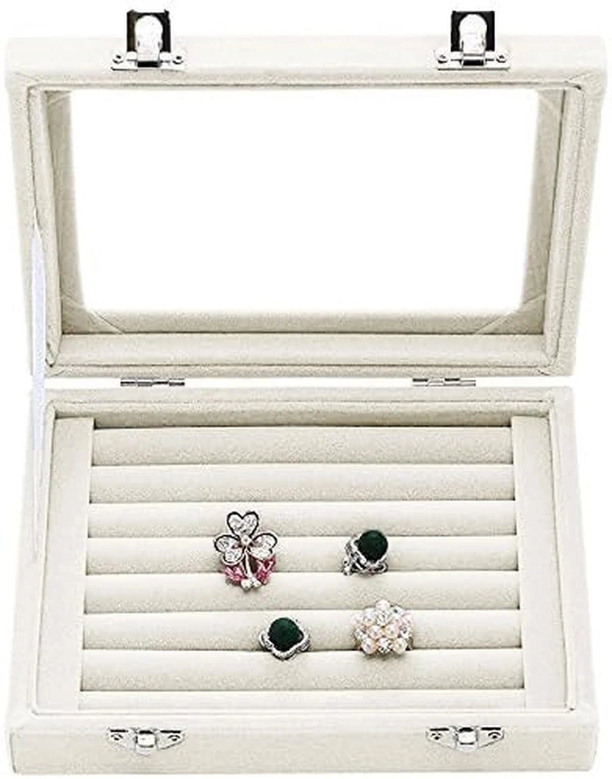 Jewelry Box Rings Organizer Tray 7 Slots Velvet Jewelry Earring Storage Box W... | eBay