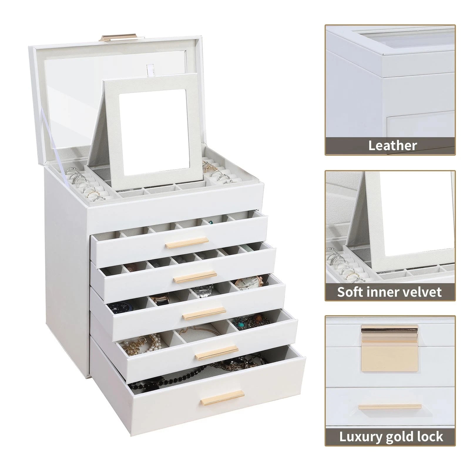 Jewelry Box for Women, Black 6 Layer Large Jewelry Organizer with Glass Lid f... | eBay
