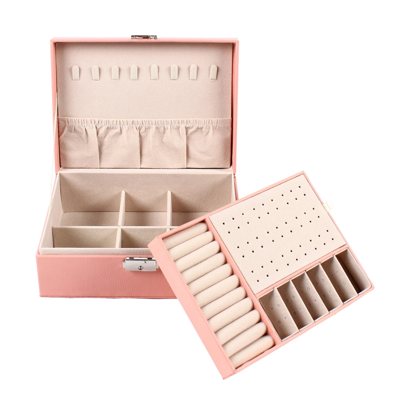Double Layer Jewelry Box - PU Leather Organizer for Necklaces & Rings | eBay