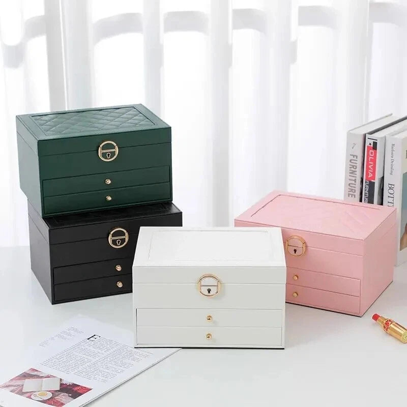 Large Jewelry Storage Box Multi-Layer Organizer For Jewellery Leather | eBay