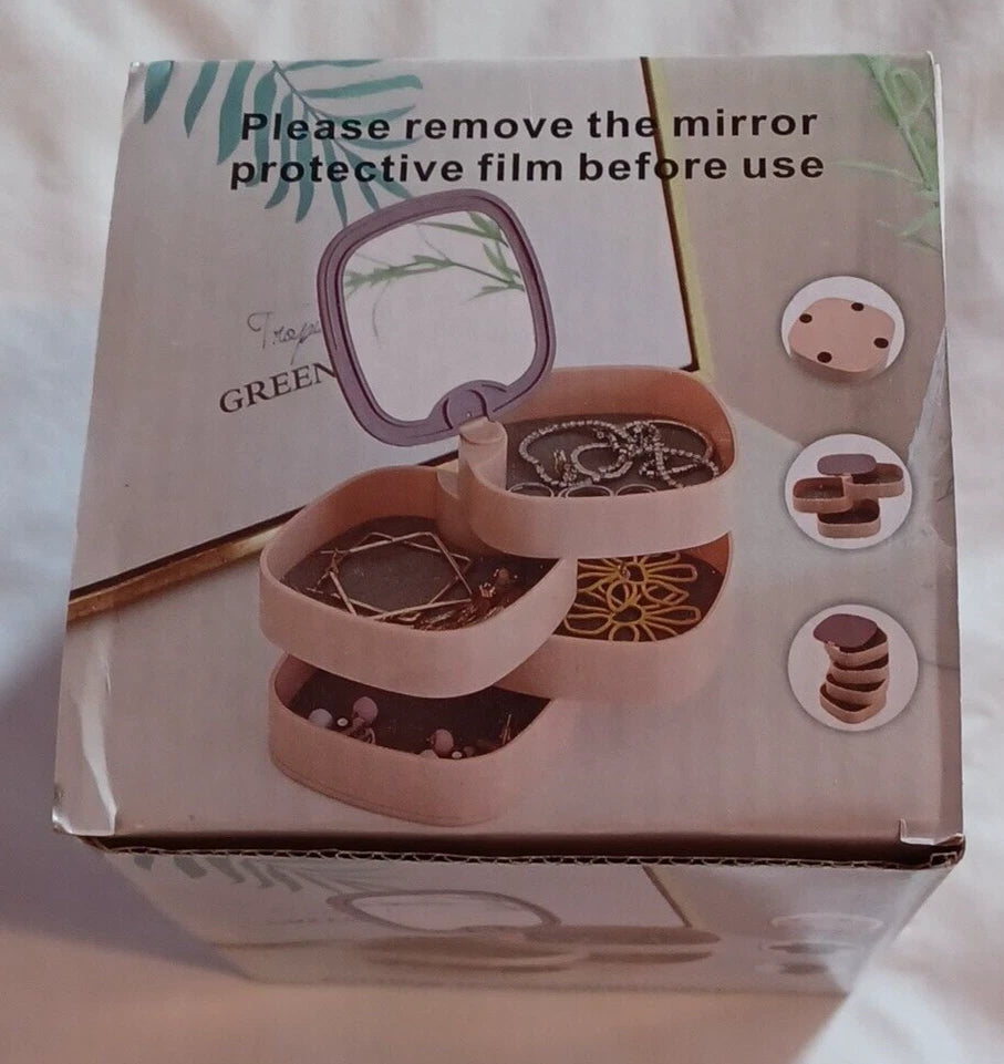 Jewelry Storage Box with Mirror Womens Organizer 4-Layer Small | eBay