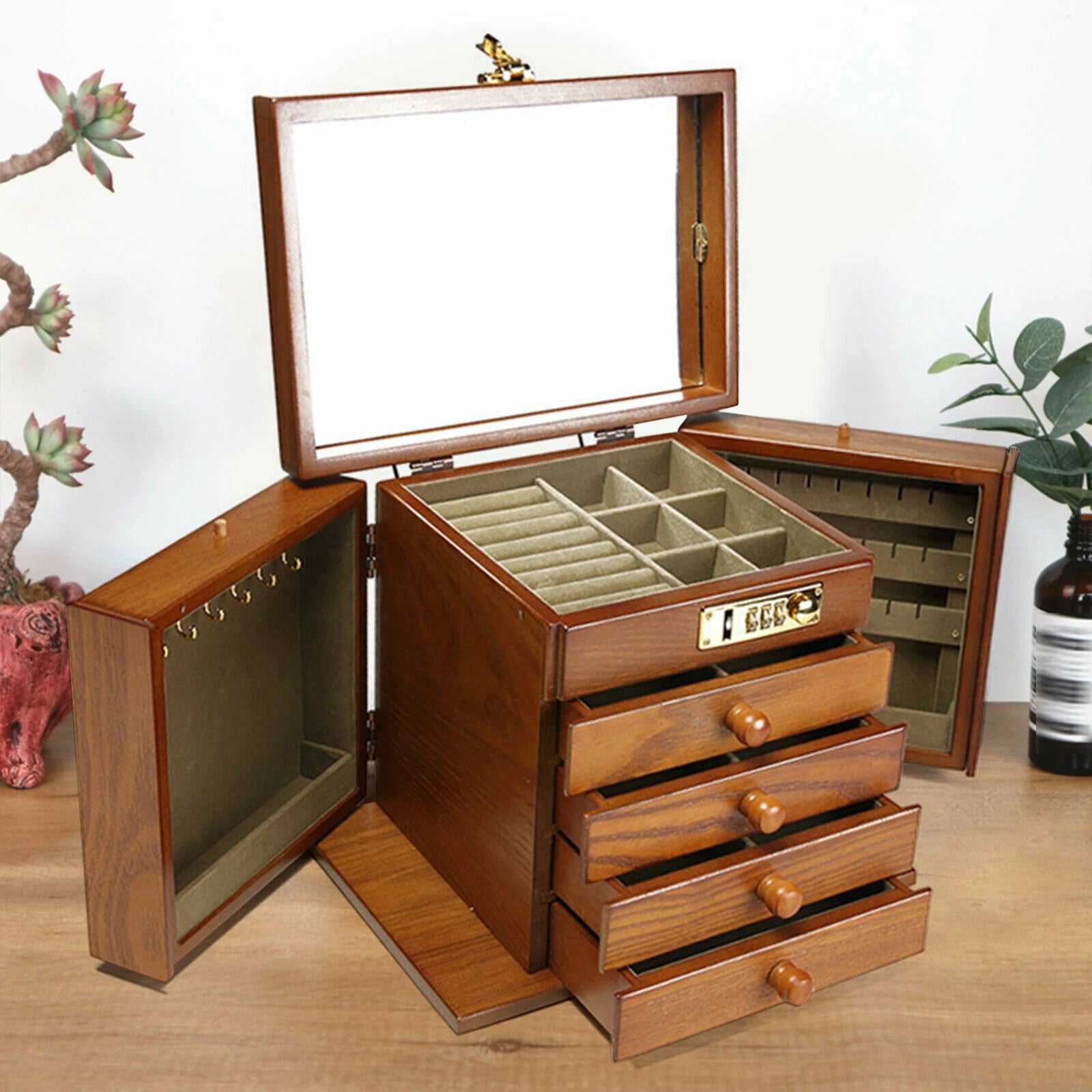 Jewelry cabinet Wooden Jewelry Case with mirror Utility Storage Box Armoire 5" | eBay