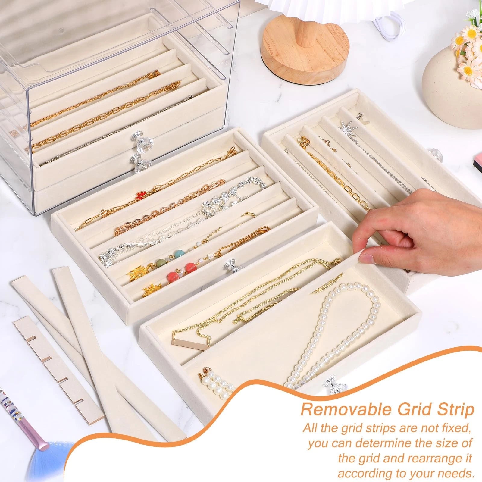 HOFURME 5-Drawer Necklace Organizer Box with Clear Acrylic & Velvet Lining, B... | eBay