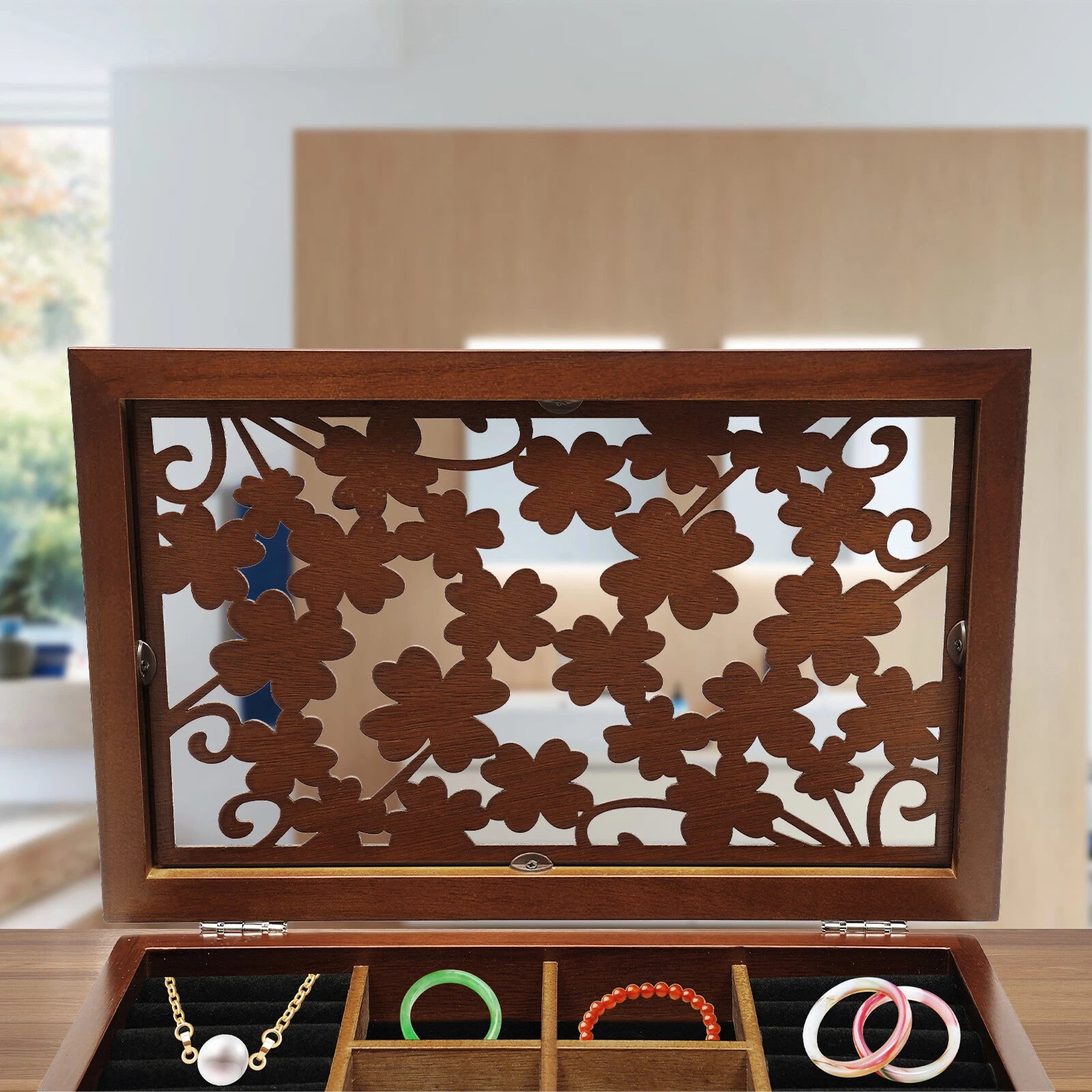 6 Layers Wooden 5 Drawers Large Jewelry Box With Mirror Organizer Box Gift | eBay