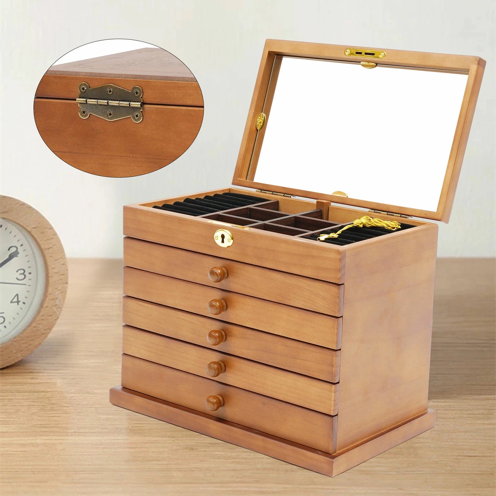 Wooden Jewelry Rings Organizer Jewelry Box Wood for Wowen 6 Layers Large Box | eBay