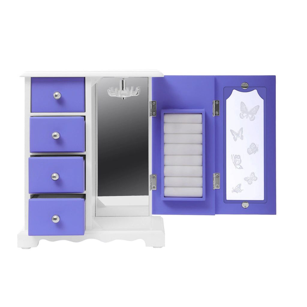 Double Door Purple Butterfly Jewelry Box w/4 Drawers Organizer Built-in Mirror | eBay