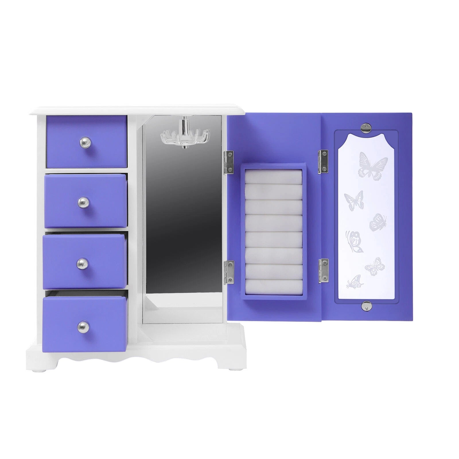 Double Door Purple Butterfly Jewelry Box w/4 Drawers Organizer Built-in Mirror | eBay