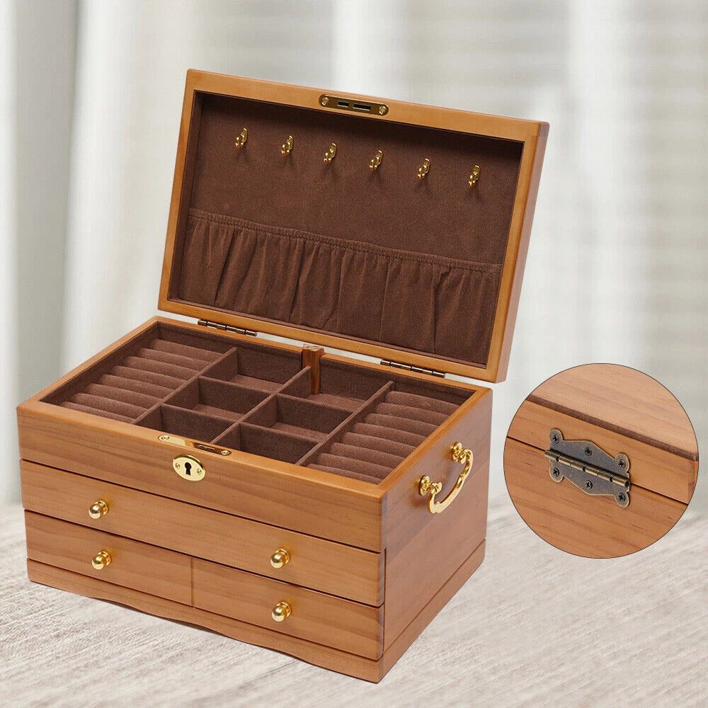 Jewelry Storage Box + Drawer Case 3 Layers Gift For Mom /Girlfriend+ Lock Case | eBay