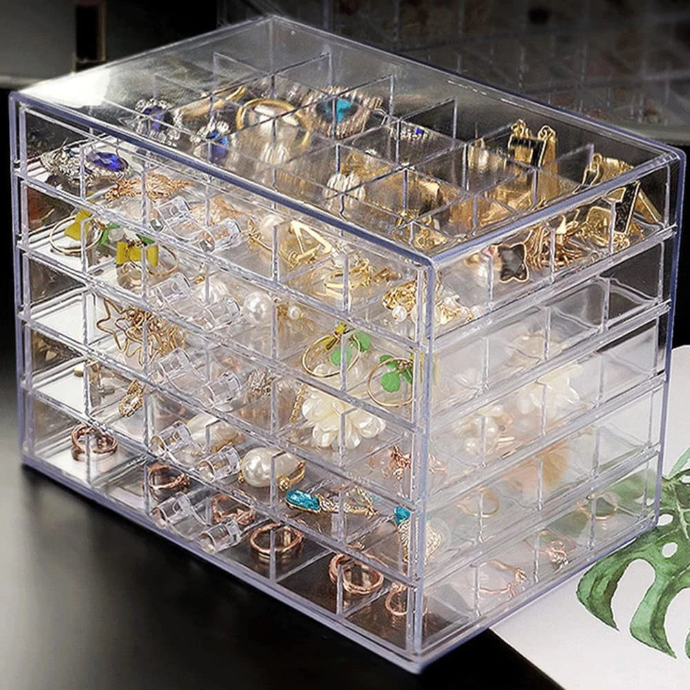 Acrylic Jewelry Storage Box Earring Holder with 5 Drawers, 120 Grids Jewelry ... | eBay