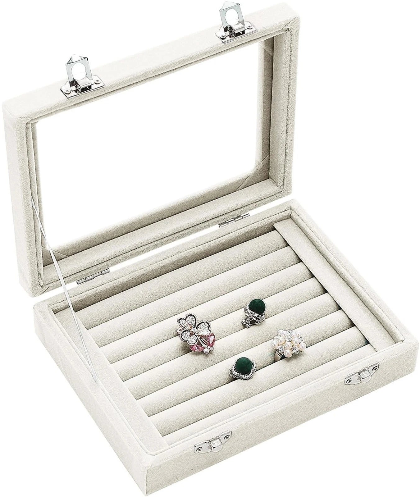 Jewelry Box Rings Organizer Tray 7 Slots Velvet Jewelry Earring Storage Box W... | eBay