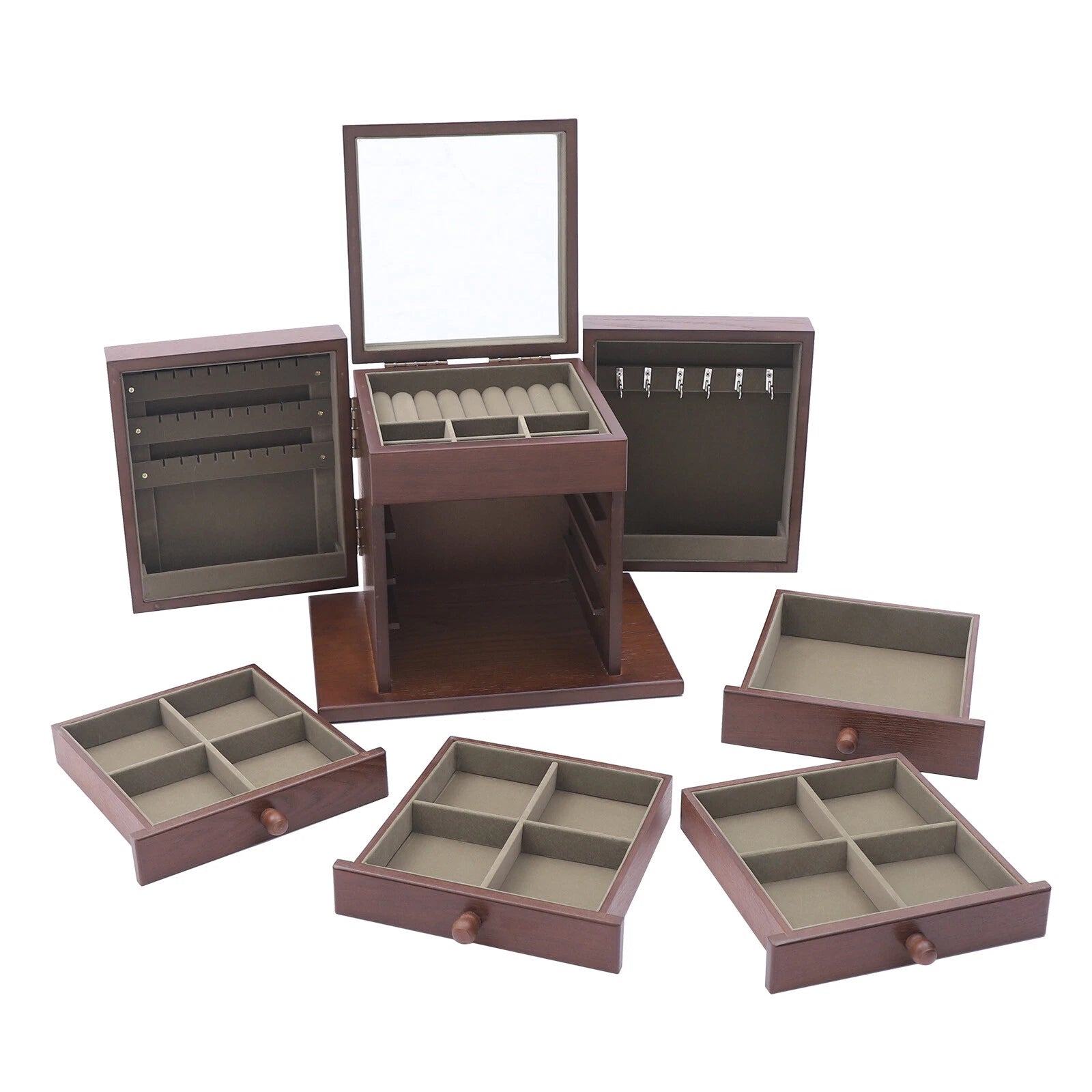 5 Layers Case 4 Drawer Vintage Large Jewelry Organizer Wooden Storage Boxes | eBay