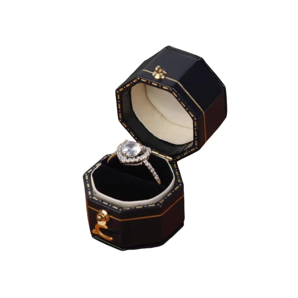 Engagement Ring Box Flannel Buckle Jewelry Case Vintage Leather Small Ring Box | eBay