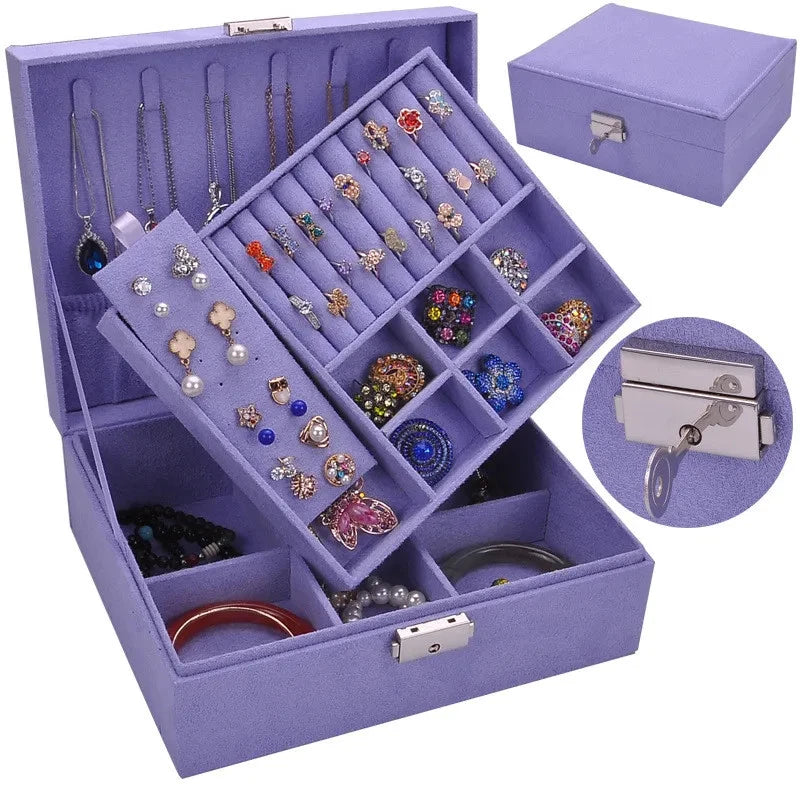 Velvet Double Layer Jewelry Storage Box Large Capacity Necklace Bracelet Holder | eBay