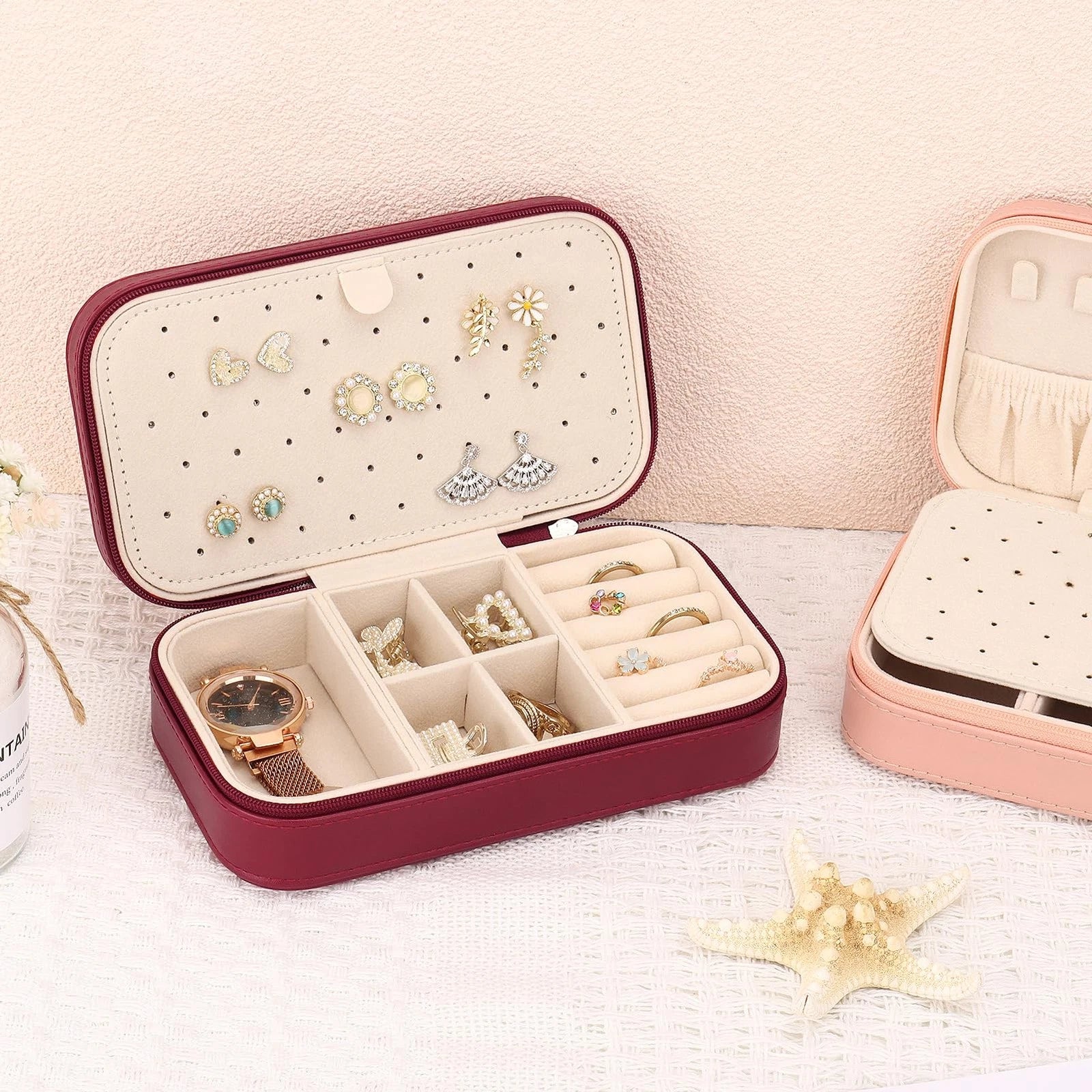 DesignSter Travel Jewelry Box, PU Leather Portable Case, Wine Red | eBay