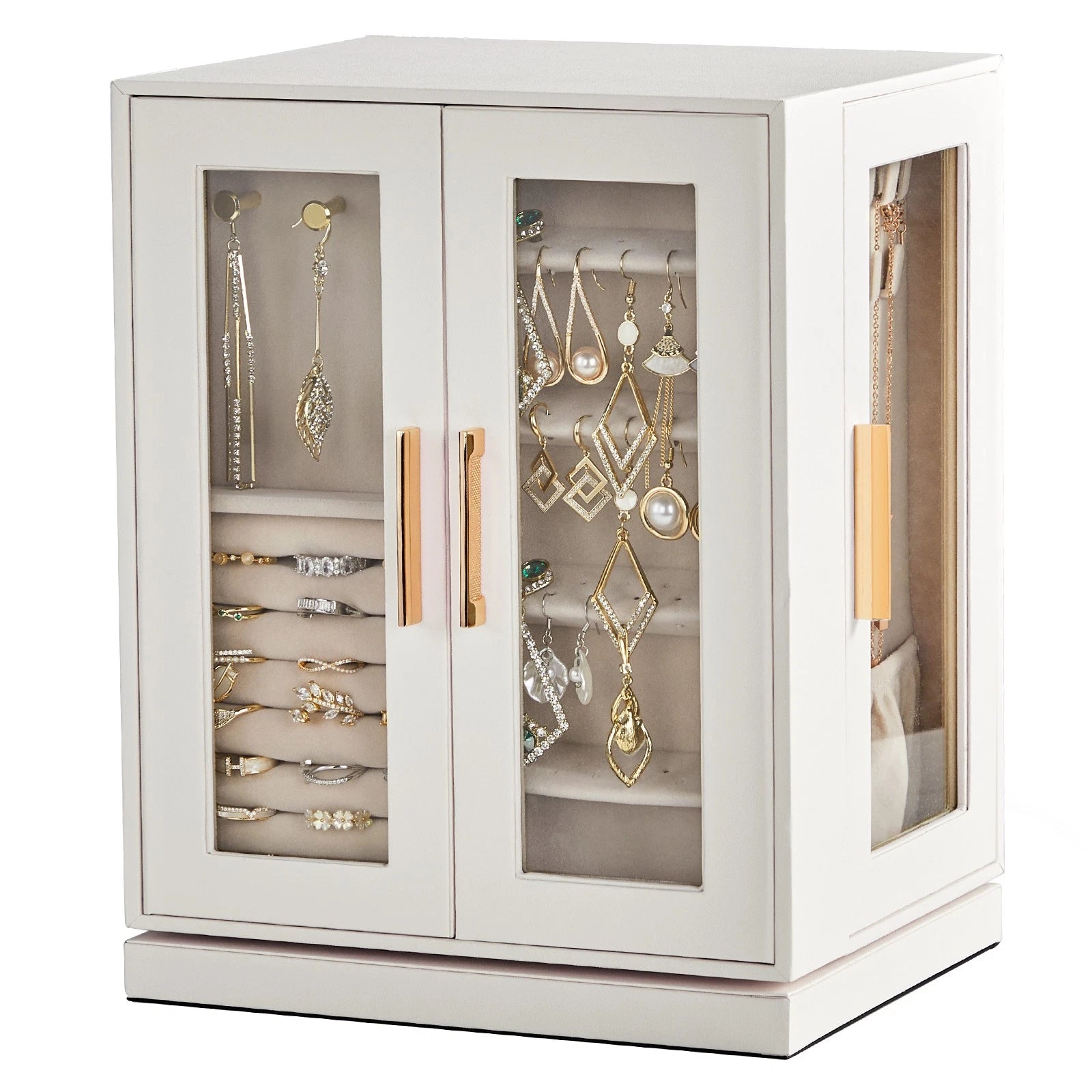 360° Rotating Jewelry Box Large Storage for Earrings Velvet Jewelry Cabinet | eBay