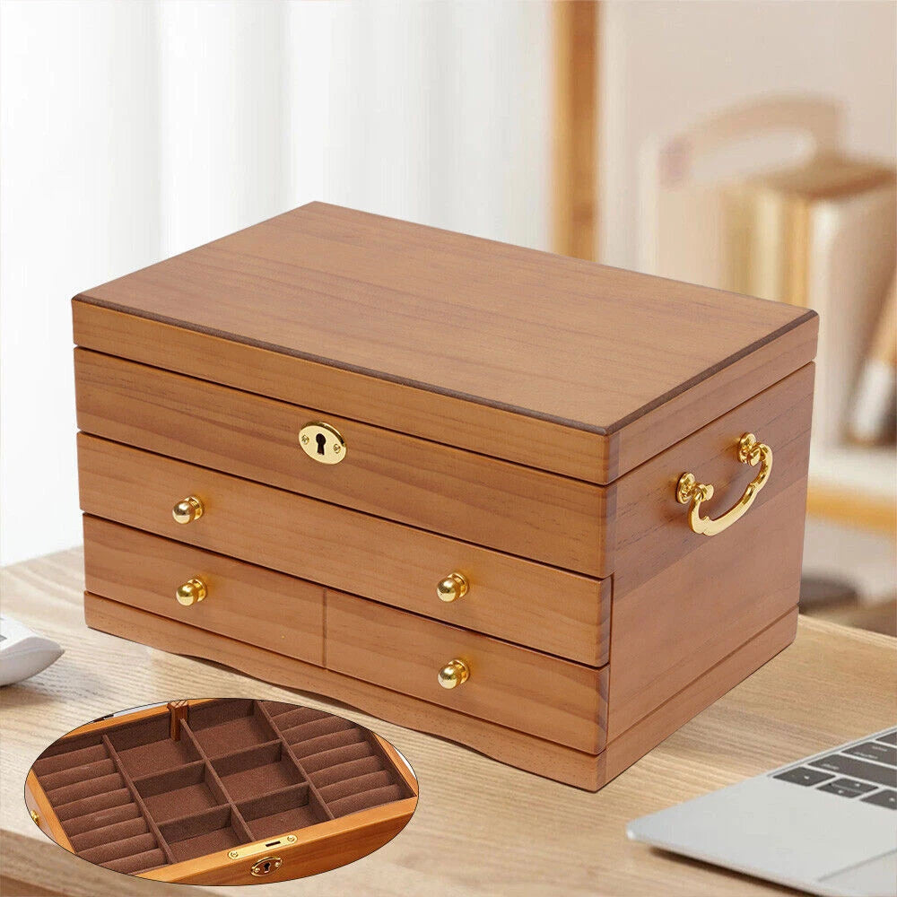 Jewelry Storage Box + Drawer Case 3 Layers Gift For Mom /Girlfriend+ Lock Case | eBay