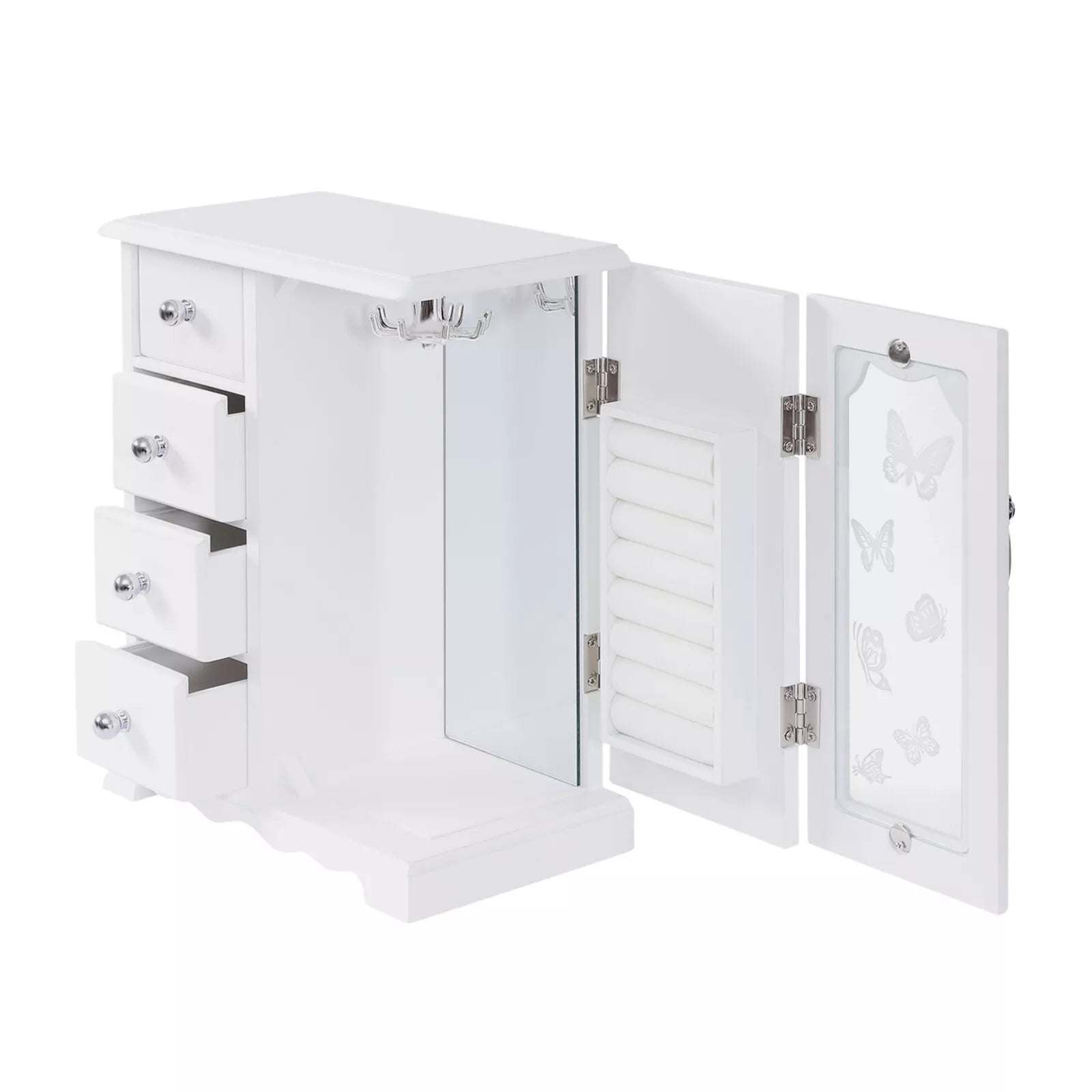 Wooden 4 Drawers Jewelry Box W/ Mirror Storage Organizer Drawers White For Women | eBay