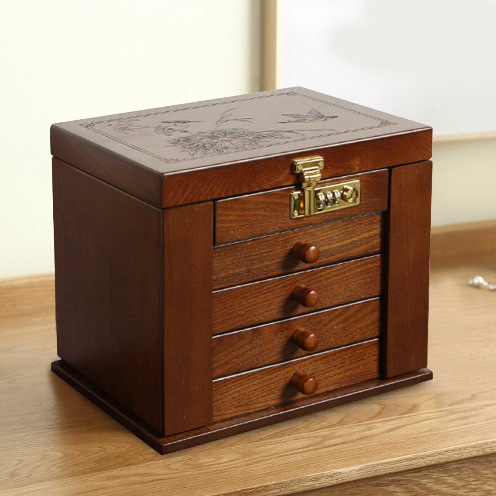 Jewelry cabinet Wooden Jewelry Case with mirror Utility Storage Box Armoire 5" | eBay