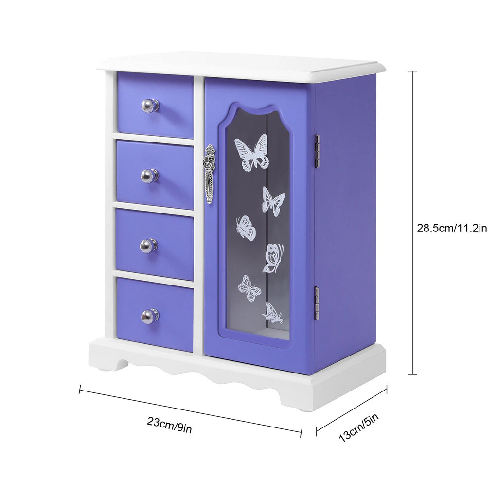 Double Door Purple Butterfly Jewelry Box w/4 Drawers Organizer Built-in Mirror | eBay
