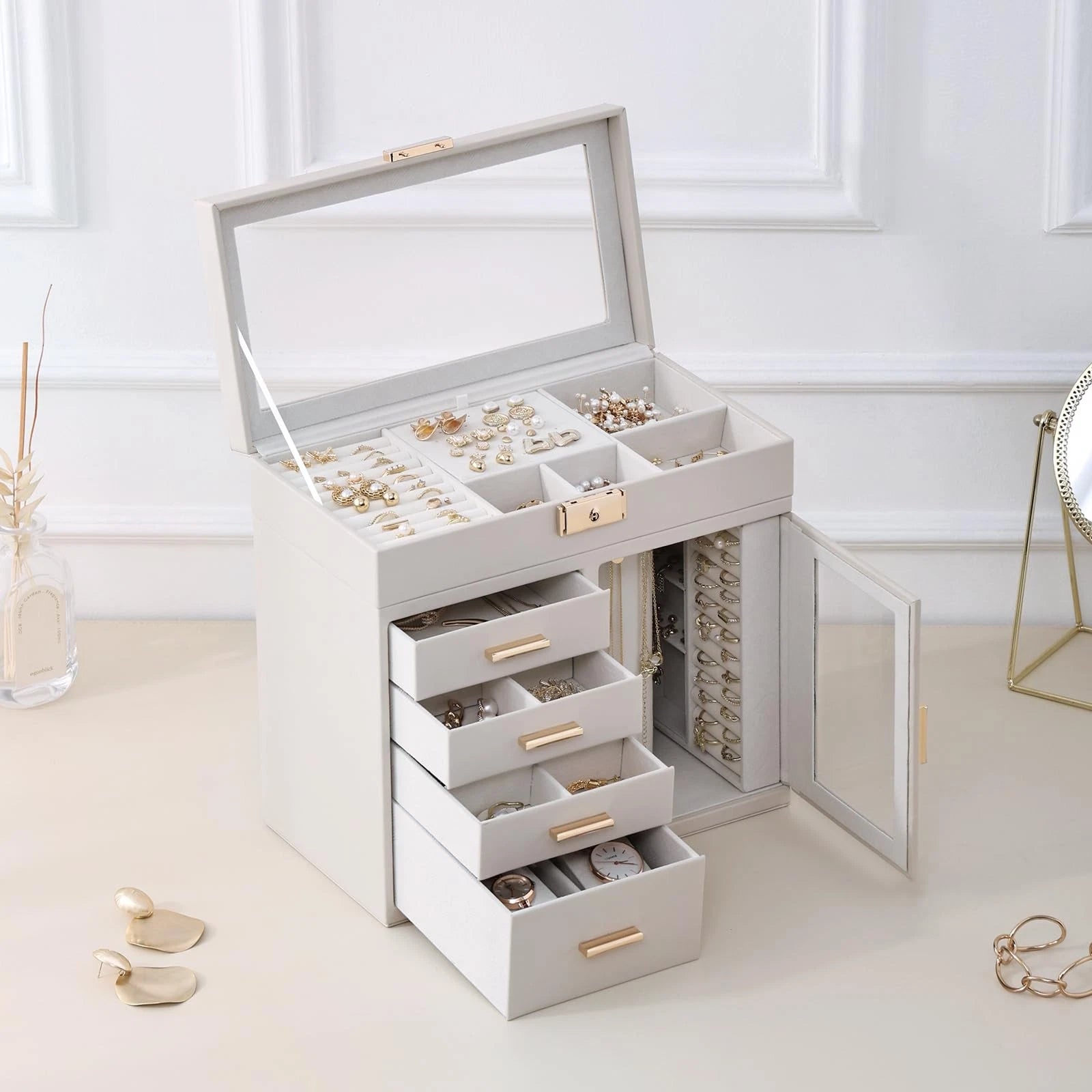 Large Jewelry Box, 5-Layer Jewelry Organizer 4 Drawers with Rounded 360° Rota... | eBay