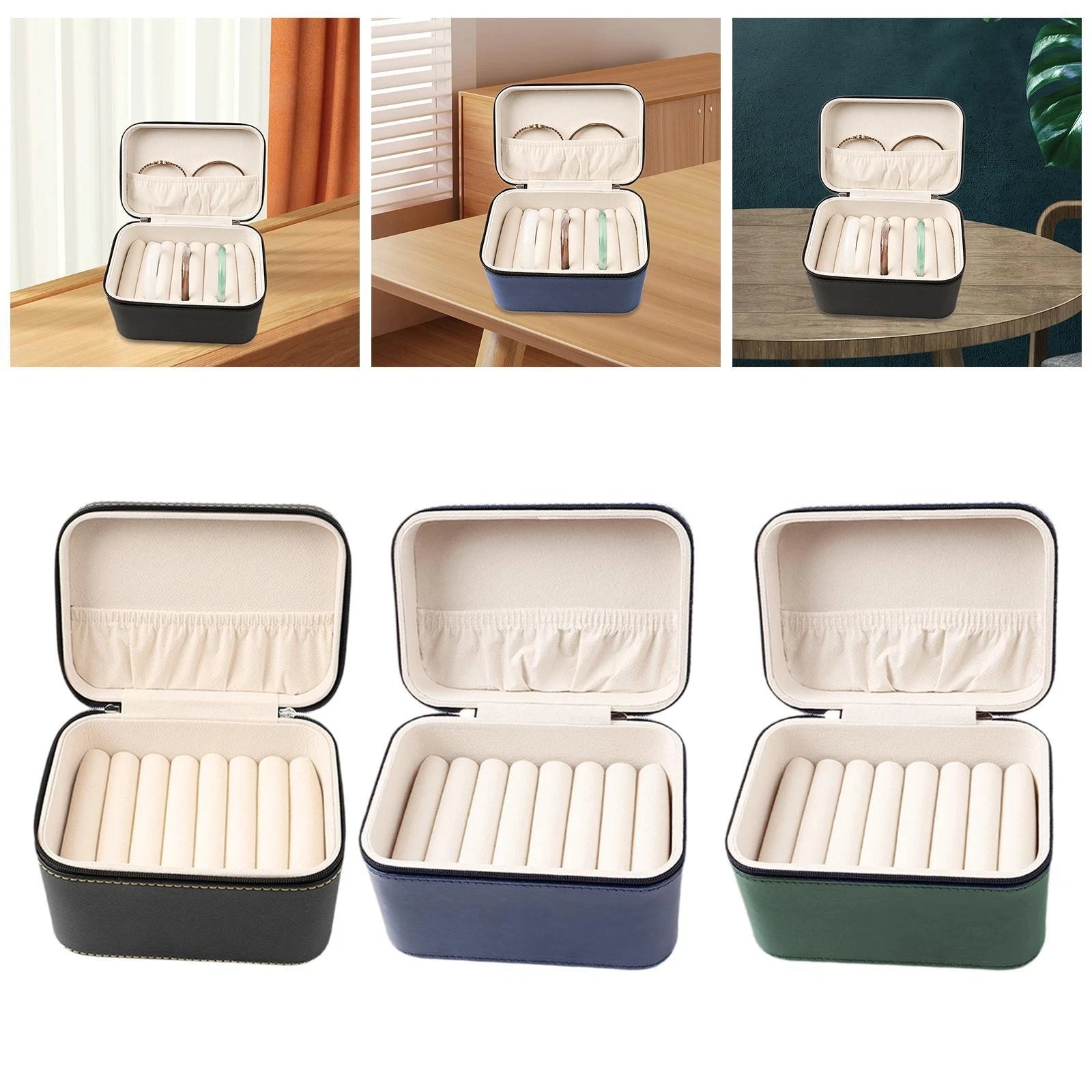 7 Slots Bangle Box Storage Case Presentation Showcase PU Jade Bracelets Display | eBay