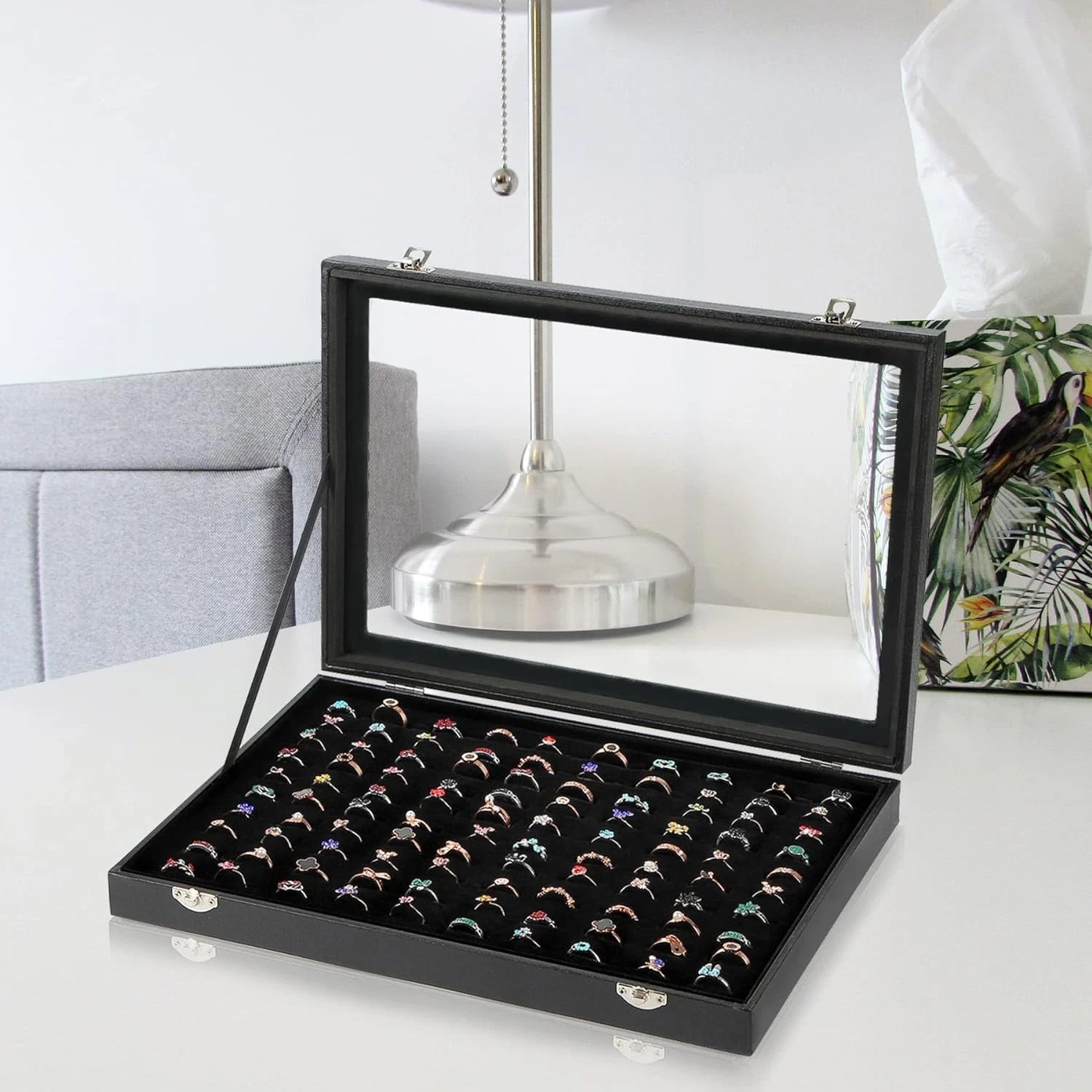 Ring Display Case Organizer Box with Transparent Lid, Ring Holder Showcase for S | eBay