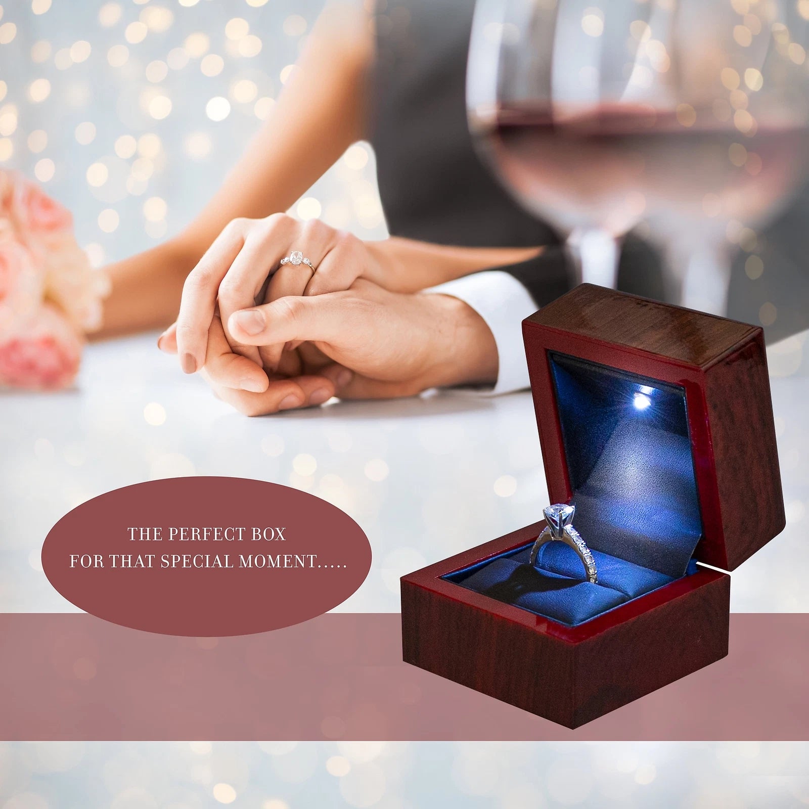Novel Box Cherry Wood Finish Bright Led Light Ring Box for Engagement Proposals | eBay
