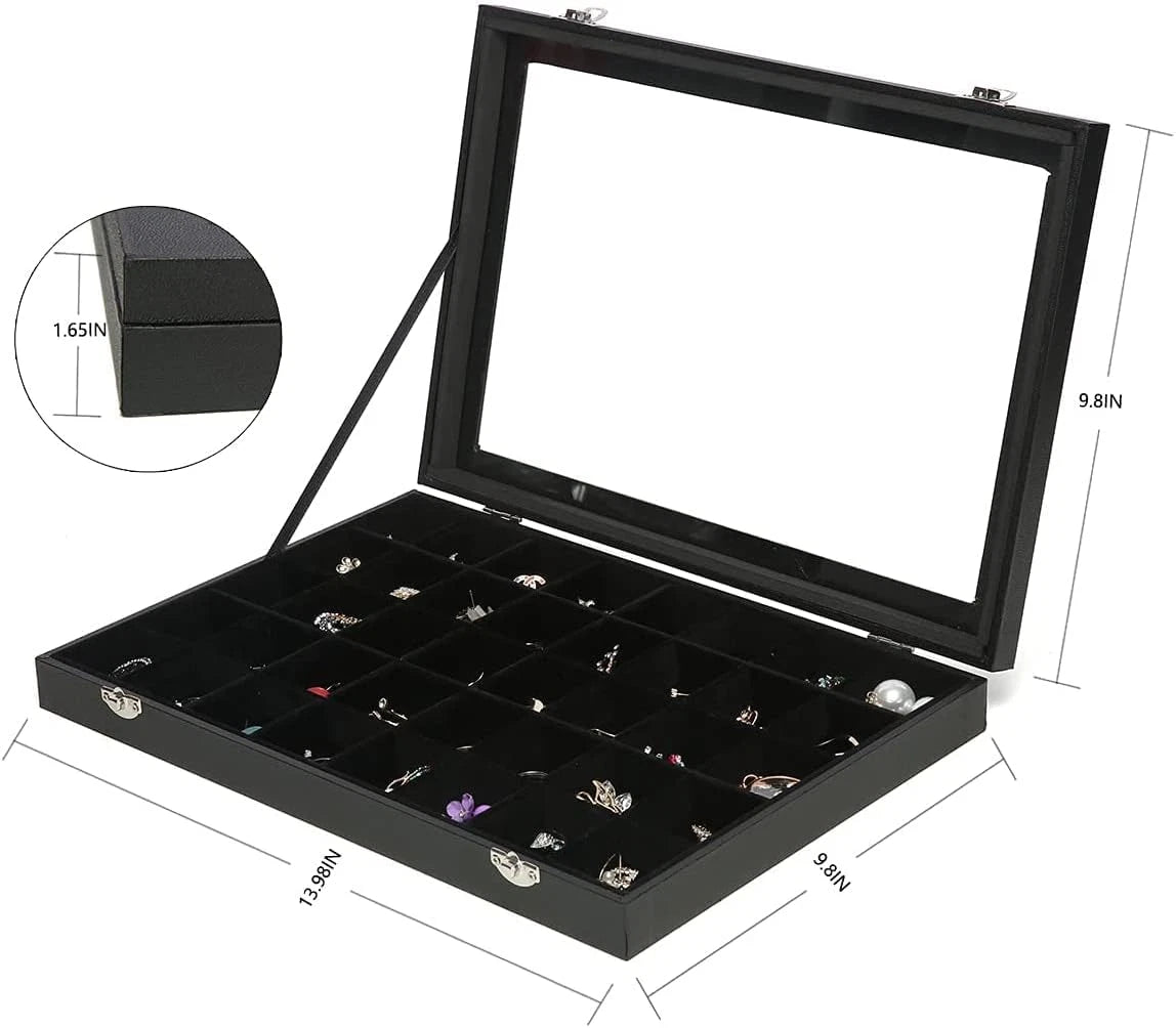 Clear Lid 40 Grid Jewelry Box with Transparent Glass Lid Velvet Earring... | eBay