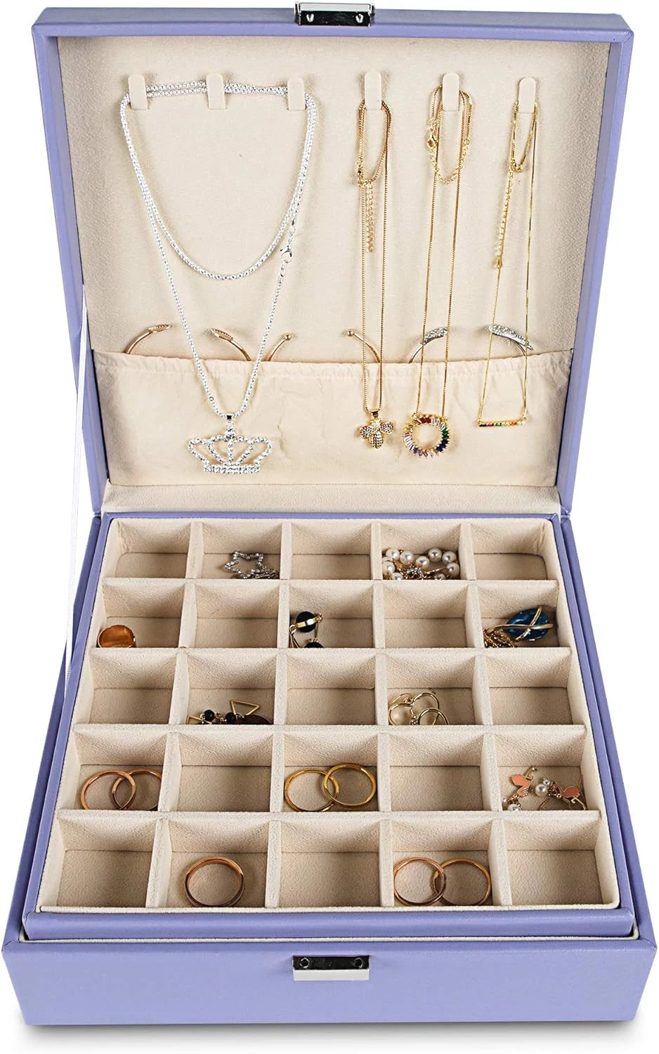 Earring Organizer Classic Jewelry Box 50 Slots Double Layer Storage Case Purple | eBay