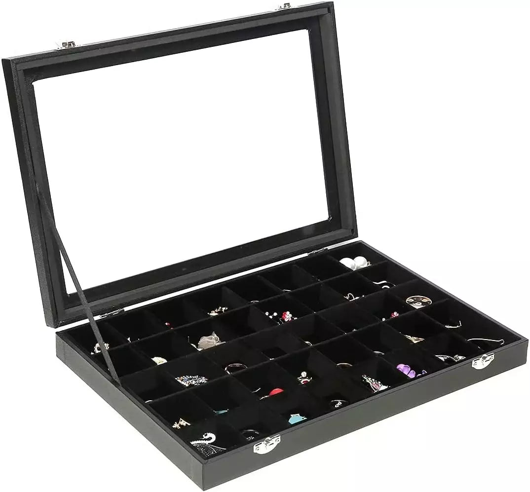 Clear Lid 40 Grid Jewelry Box with Transparent Glass Lid Velvet Earring... | eBay