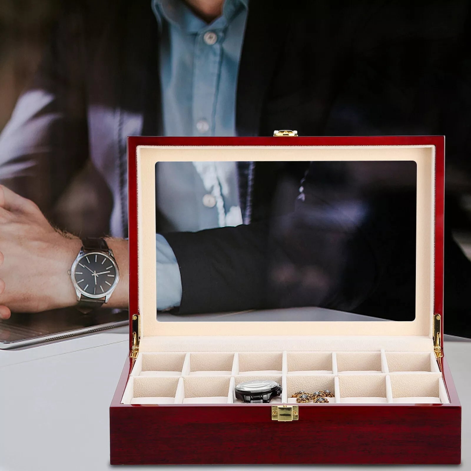12 Slots Man Wooden Watch Display Box Jewelry Storage Organizer Case Holder Gift | eBay