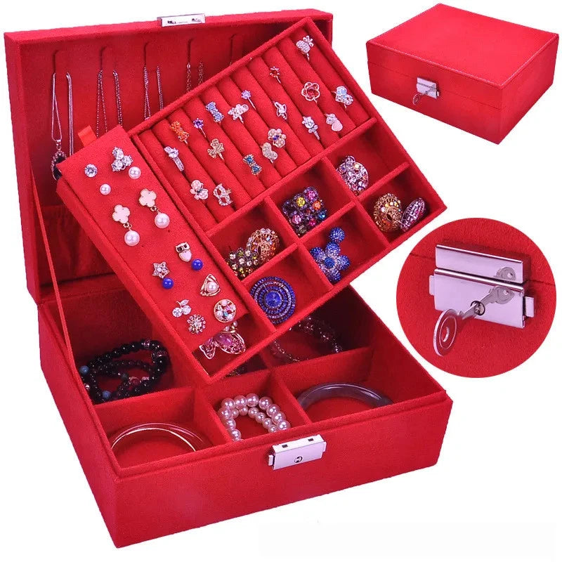 Velvet Double Layer Jewelry Storage Box Large Capacity Necklace Bracelet Holder | eBay