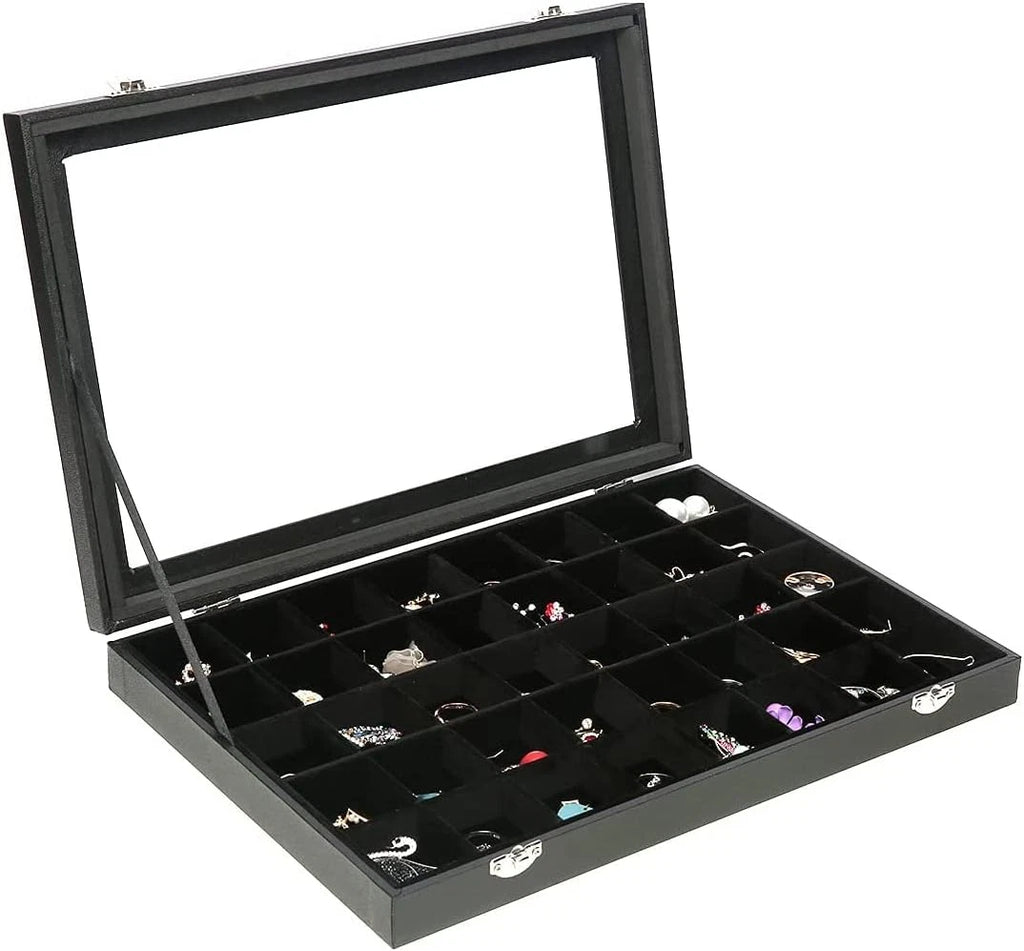 Clear Lid 40 Grid Jewelry Box with Transparent Glass Lid Velvet Earring... | eBay