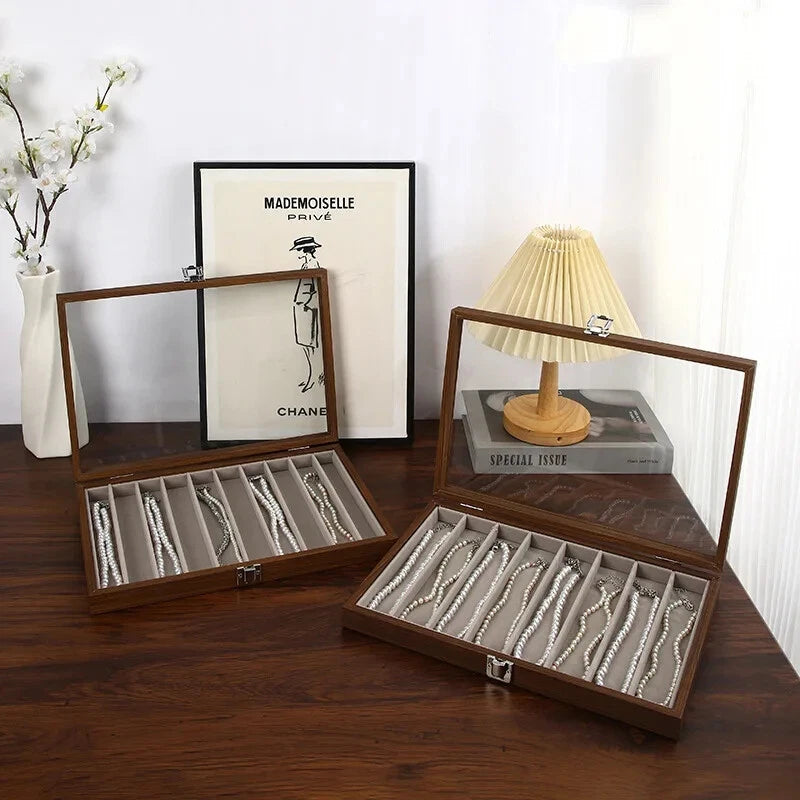 Wooden Jewelry Storage Box with Lid Dustproof Necklace Organizer Display Case | eBay