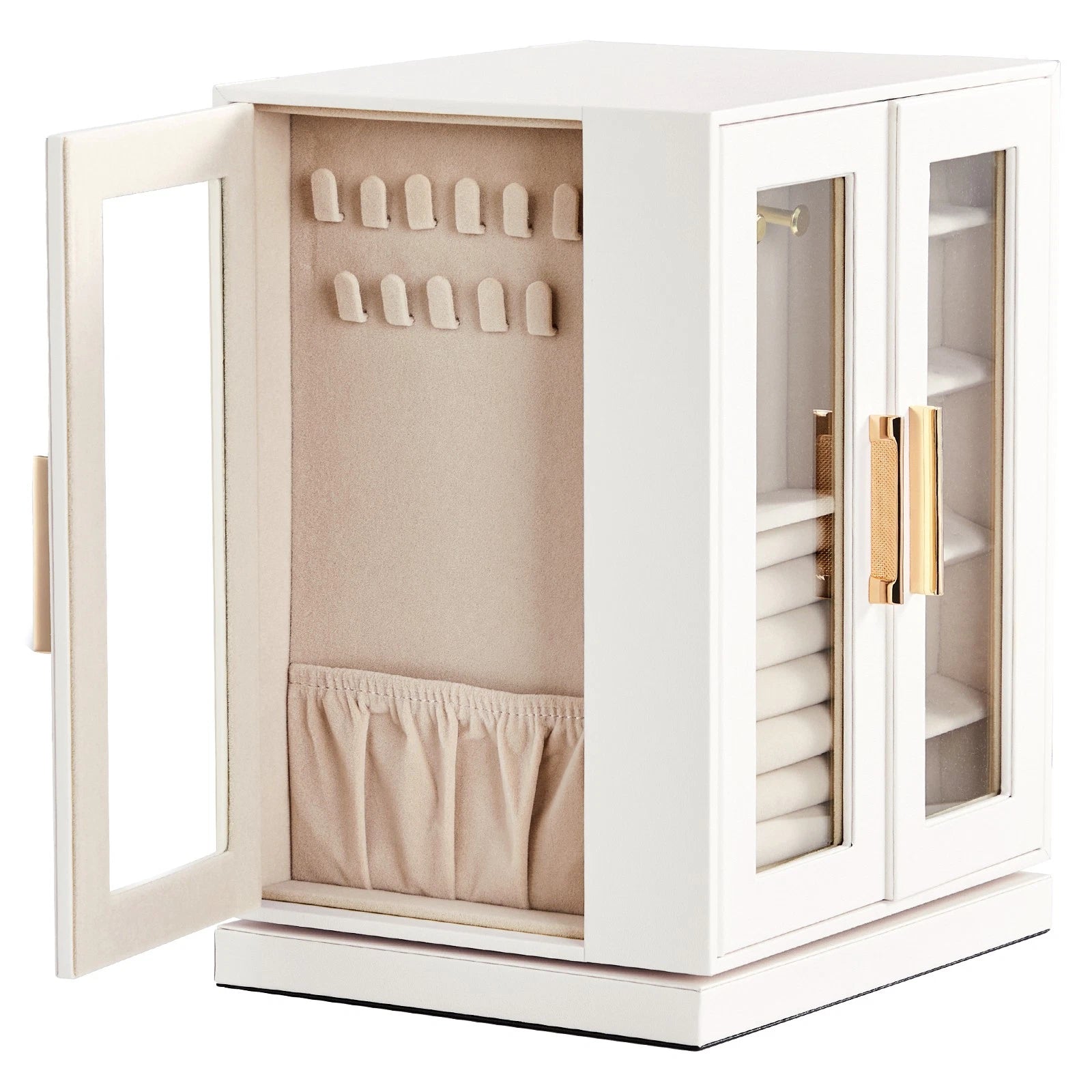 360° Rotating Jewelry Box with 5 Drawers - White Cabinet & Pink Velvet Storage | eBay
