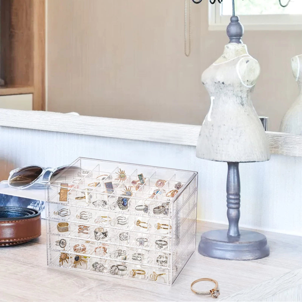 Acrylic Jewelry Storage Box Earring Holder with 5 Drawers, 120 Grids Jewelry ... | eBay