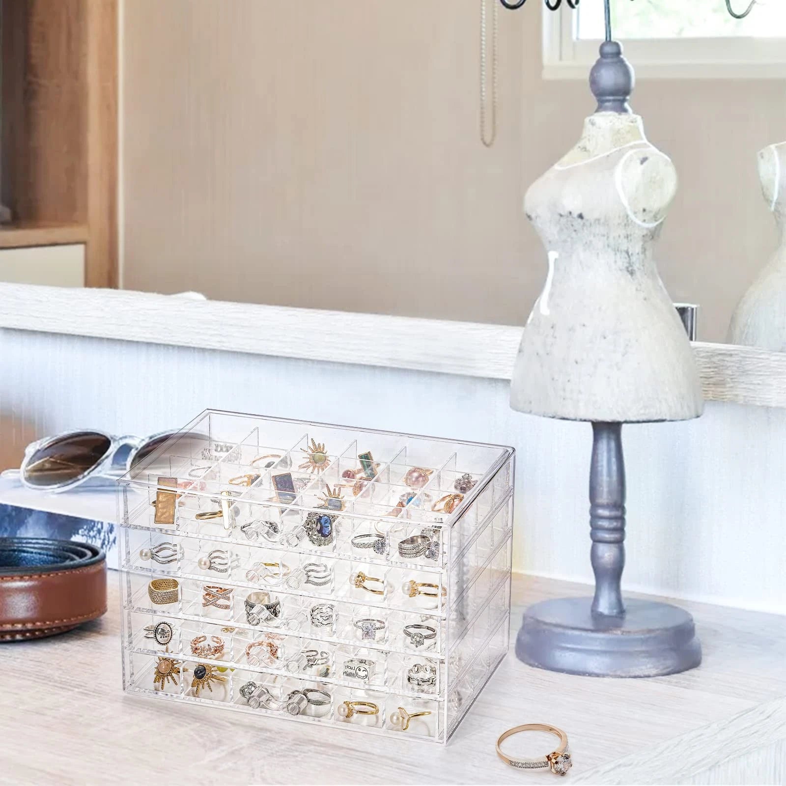 Acrylic Jewelry Storage Box Earring Holder with 5 Drawers, 120 Grids Jewelry ... | eBay