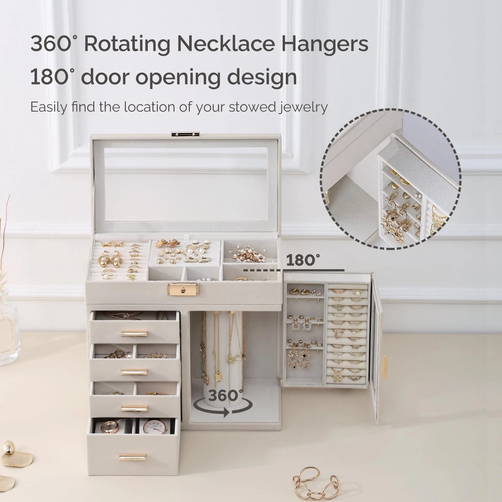Large Jewelry Box, 5-Layer Jewelry Organizer 4 Drawers with Rounded 360° Rota... | eBay