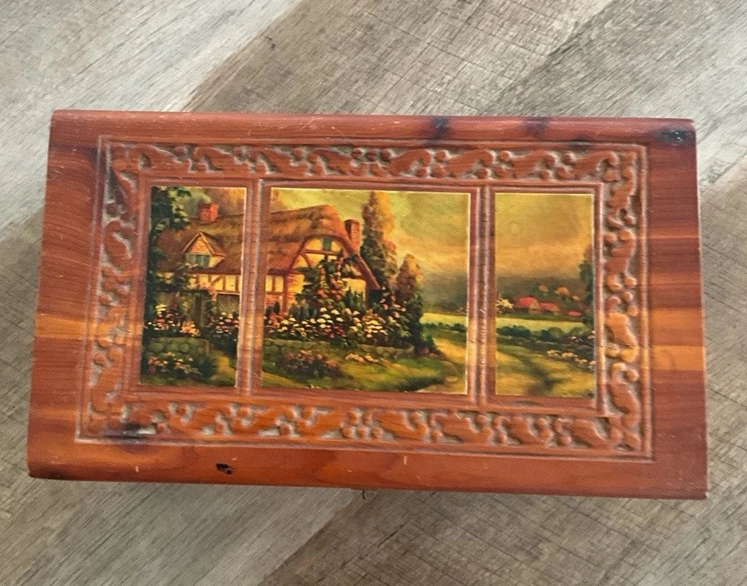Vintage Cedar Jewelry Chest W/ A Mirror 10.3/4" x 6" X 5" Beautiful | eBay