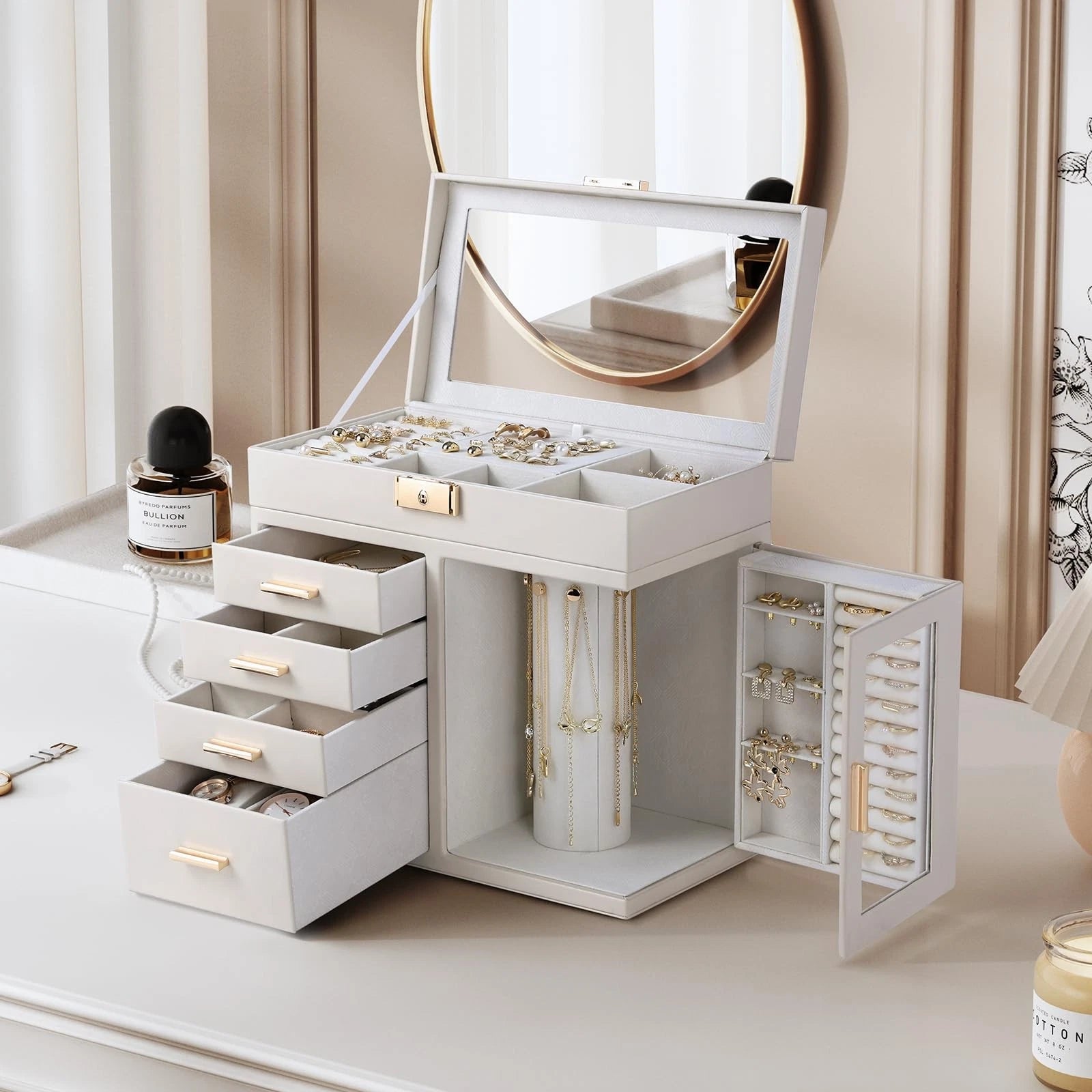 Large Jewelry Box, 5-Layer Jewelry Organizer 4 Drawers with Rounded 360° Rota... | eBay
