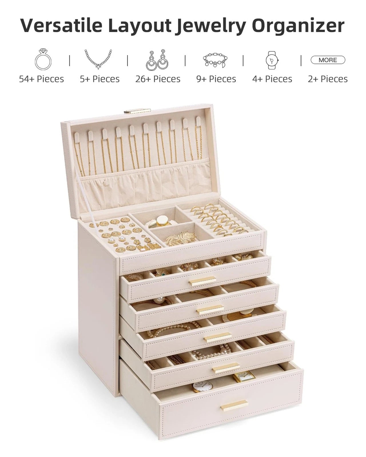 Vlando Jewelry Box Organizer,Large Jewelry Storage for 5 Drawn,PU Leather Jew... | eBay