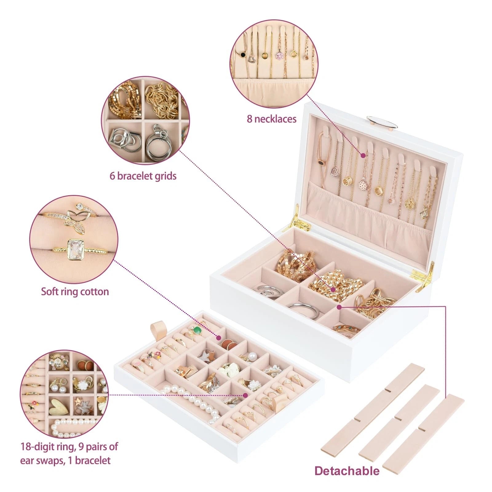 Portable Jewelry Box, 2 Layer Jewelry Organizer with Necklace Hanger for Wome... | eBay