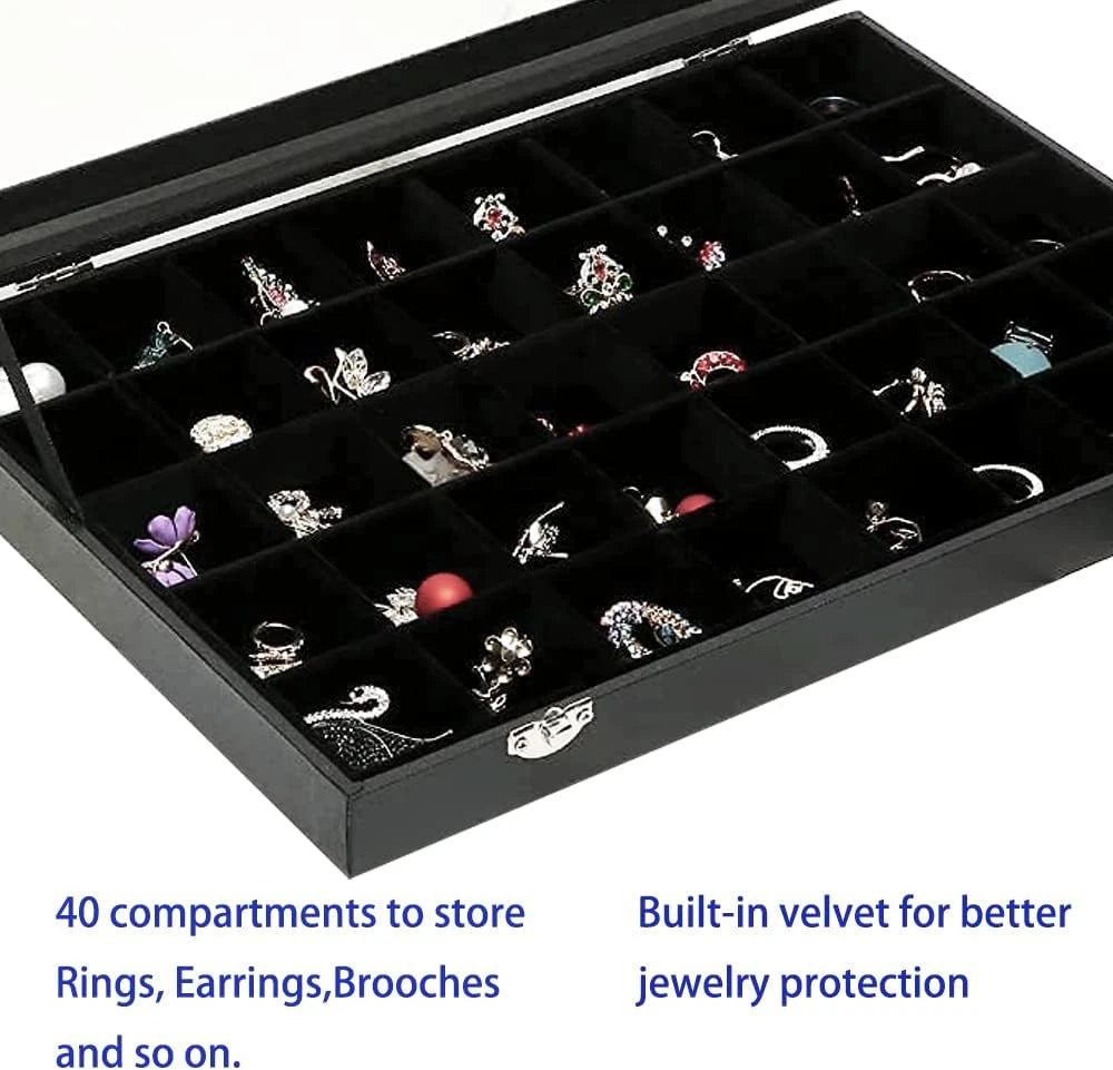 Clear Lid 40 Grid Jewelry Box with Transparent Glass Lid Velvet Earring... | eBay
