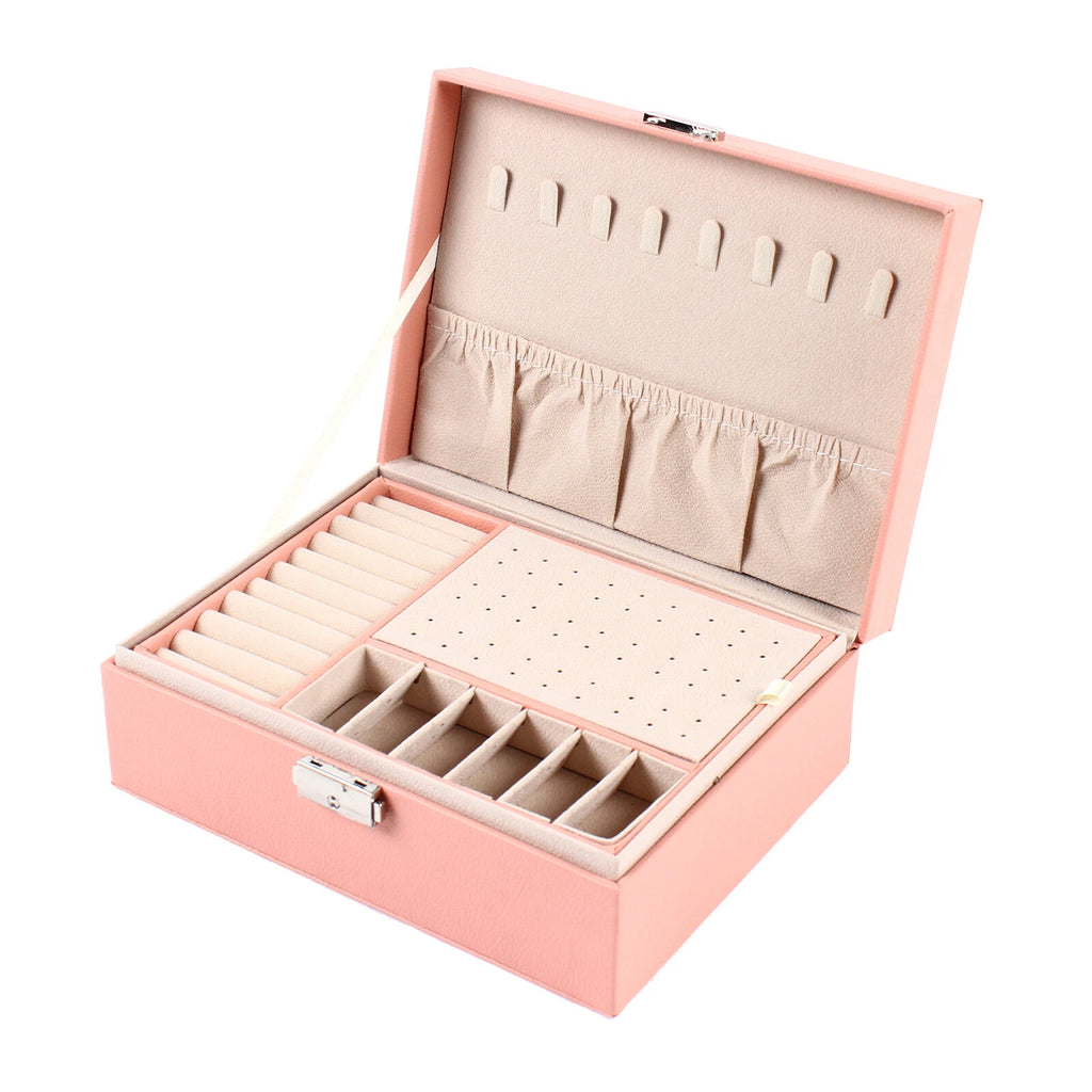Double Layer Jewelry Box - PU Leather Organizer for Necklaces & Rings | eBay