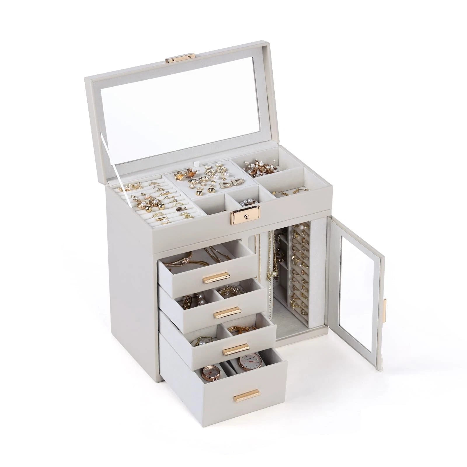 Large Jewelry Box, 5-Layer Jewelry Organizer 4 Drawers with Rounded 360° Rota... | eBay