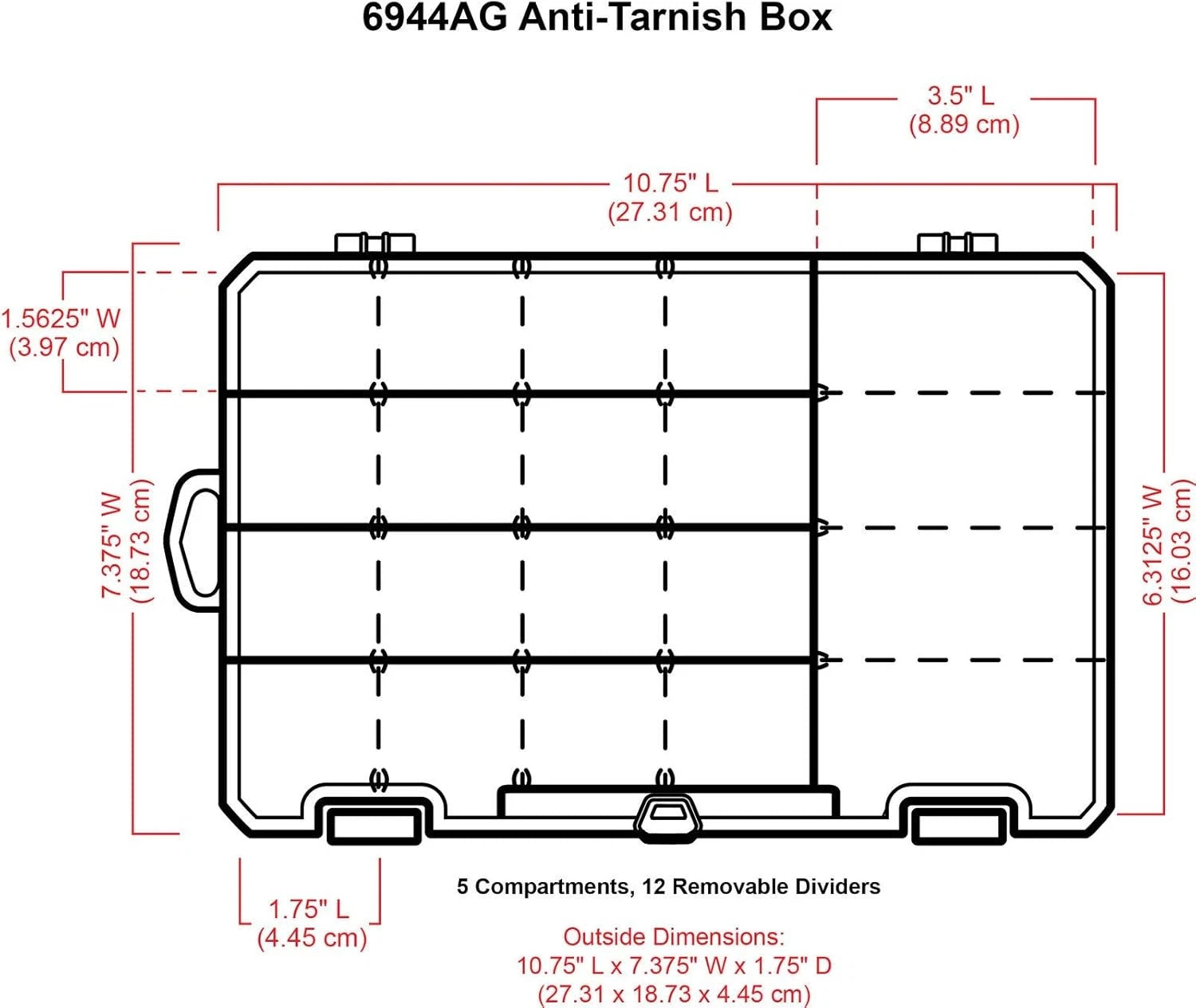 6944AG Medium Anti-Tarnish Box with Removable Dividers, Jewelry & Craft Organiz | eBay