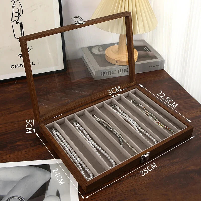 Wooden Jewelry Storage Box with Lid Dustproof Necklace Organizer Display Case | eBay