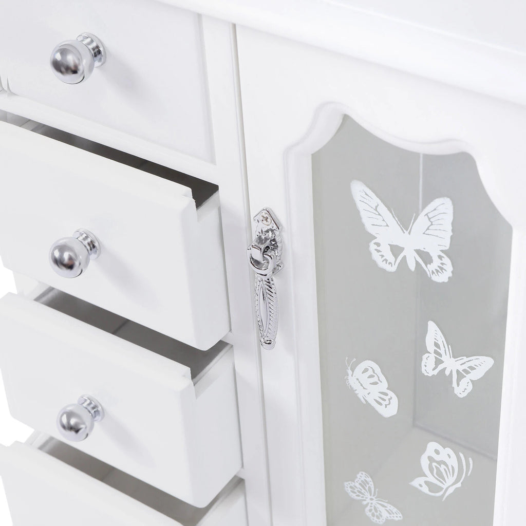 Wooden 4 Drawers Jewelry Box W/ Mirror Storage Organizer Drawers White For Women | eBay